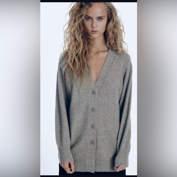 ZARA Wool Blend Oversized Cardigan in Gray , size Large - Picture 3 of 10